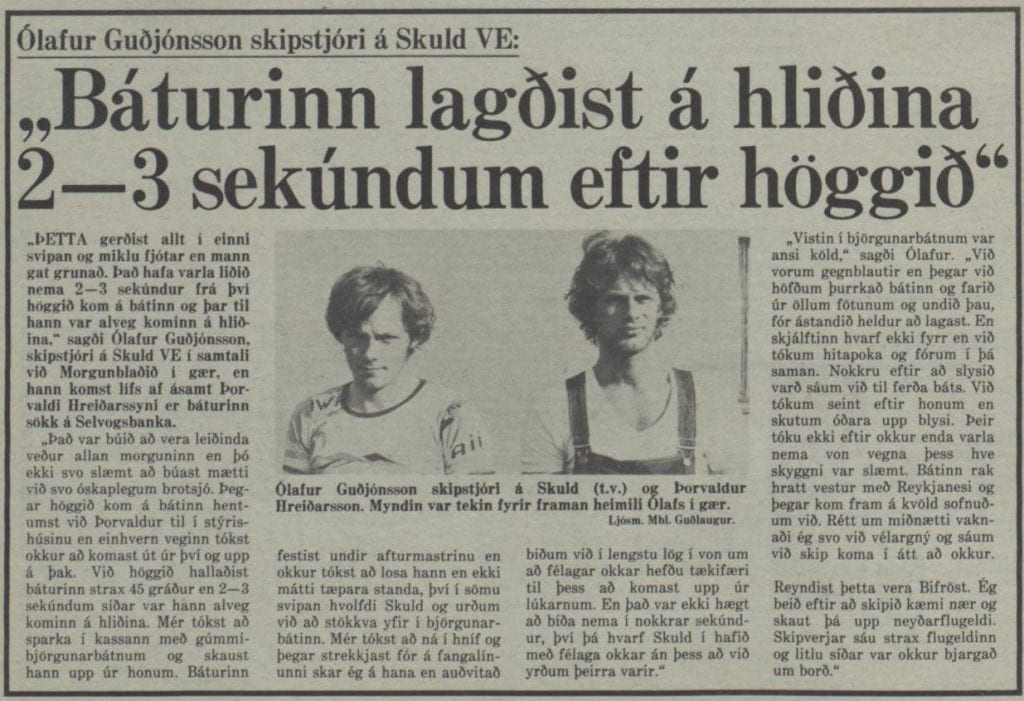 Báturinn lagðist á hliðina 2-3 sekúndum eftir höggið