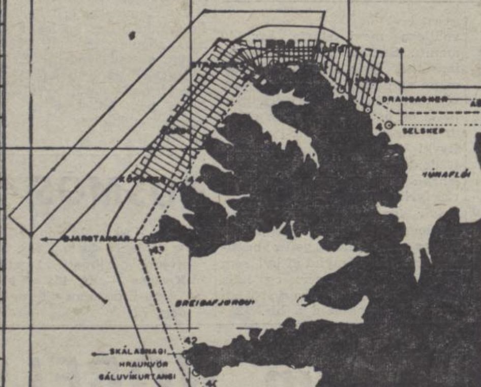 Leitarkort Landhelgisgæslunnar sýnir svæðið sem farið var yfir á 2 dögum.